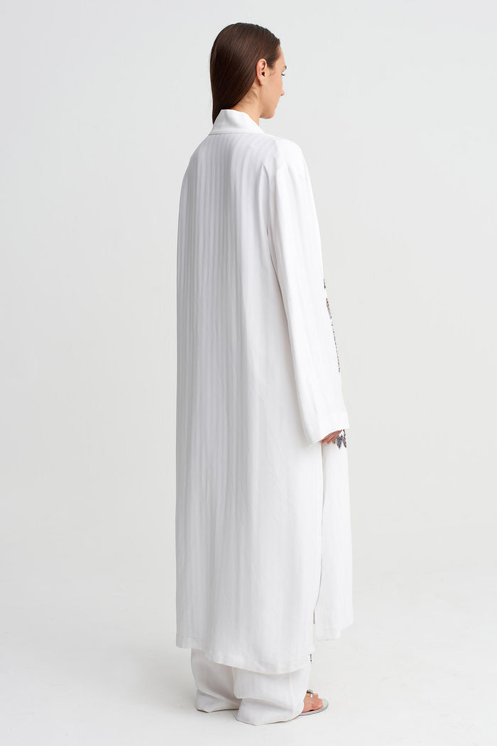 Kırık Beyaz İşlemeli Uzun Kimono-Y265015034