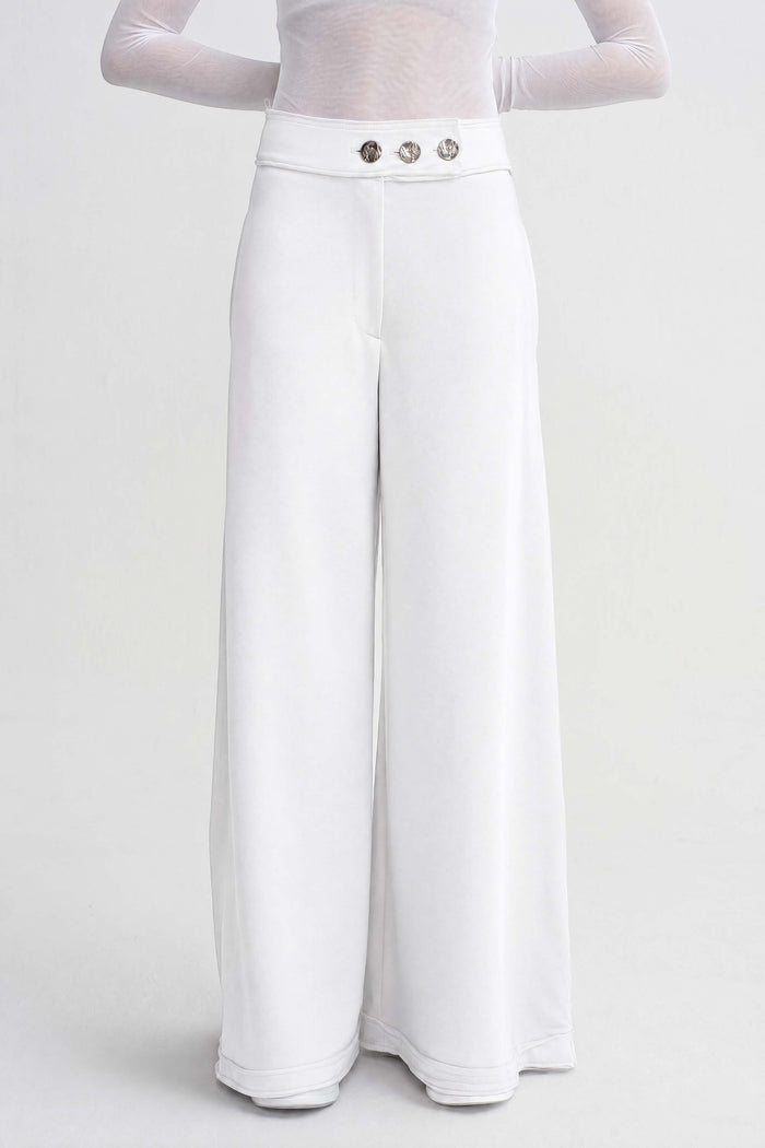Kırık Beyaz Metal Düğme Detaylı Geniş Paça Pantolon-K263013008
