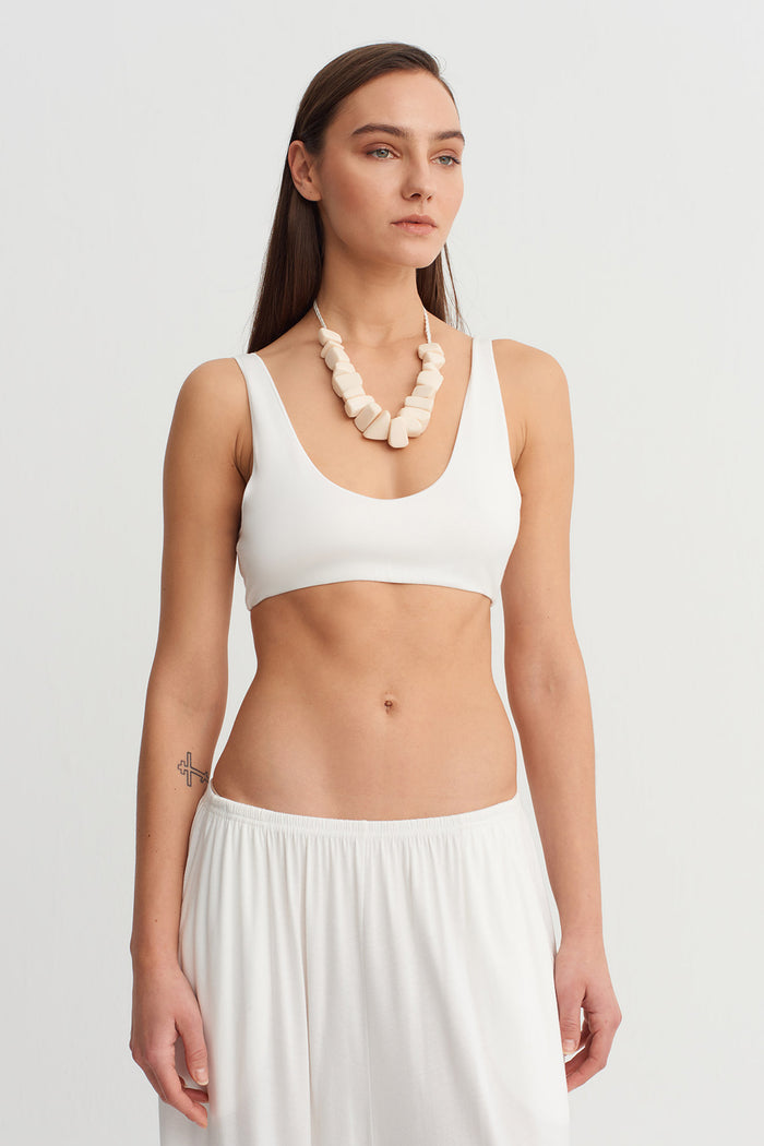 Kırık Beyaz Minimal Bralet Crop Top-Y261011069