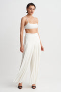 Kırık Beyaz Pileli Midi Pantolon-Y263013094