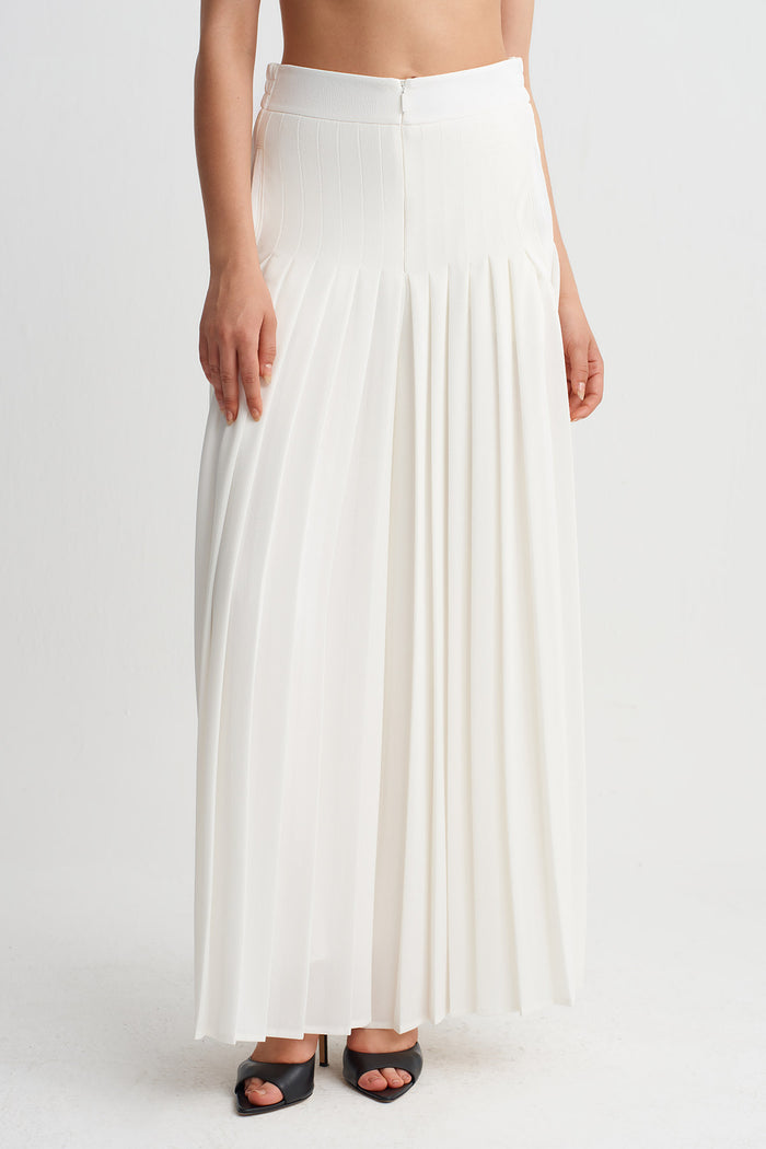 Kırık Beyaz Pileli Midi Pantolon-Y263013094