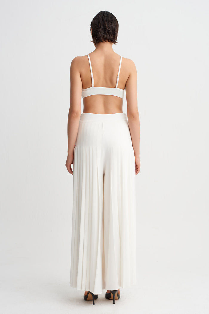 Kırık Beyaz Pileli Midi Pantolon-Y263013094