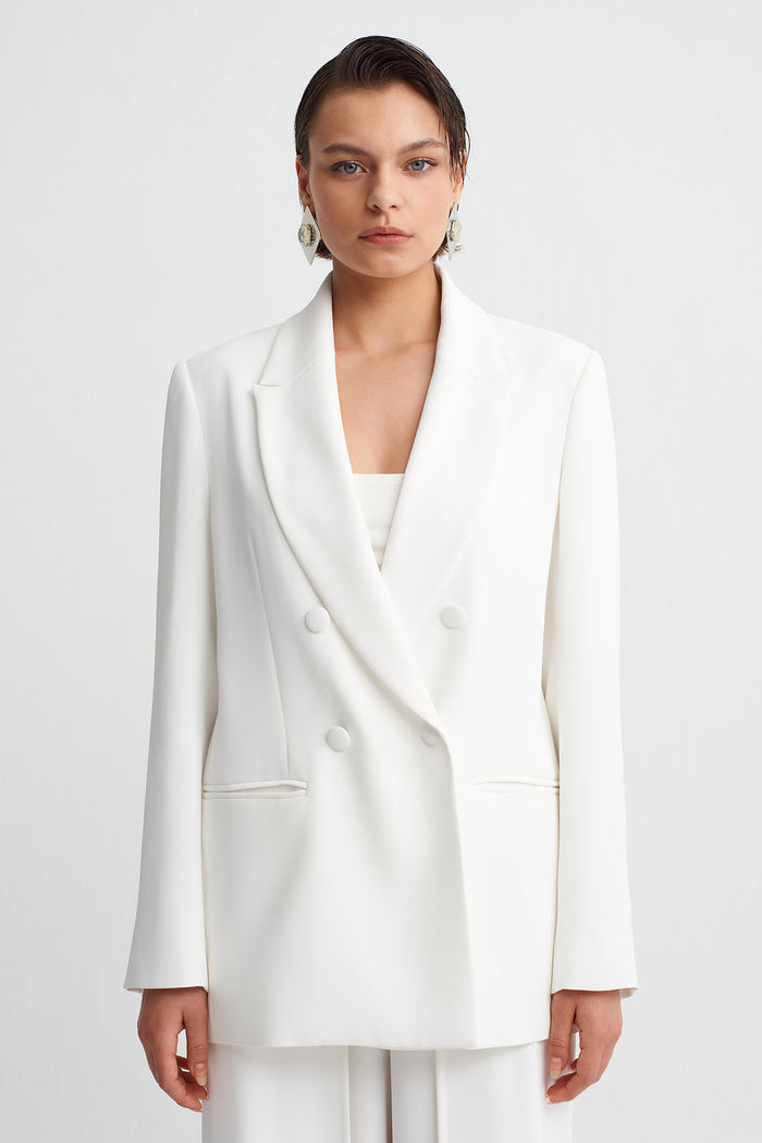 Kırık Beyaz Şal Yaka Blazer Ceket-Y265015105