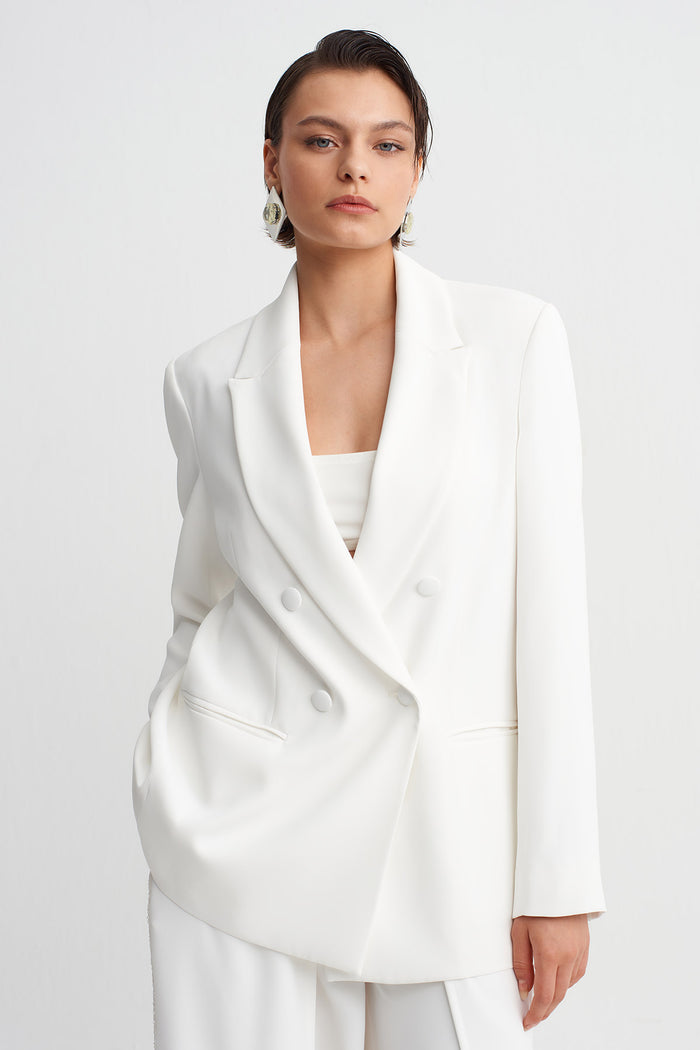 Kırık Beyaz Şal Yaka Blazer Ceket-Y265015105