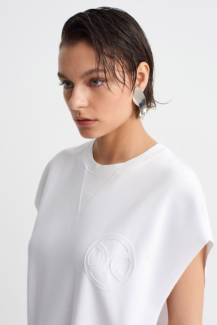 Kırık Beyaz Şerit Detaylı Oversize T-Shirt-Y261011118