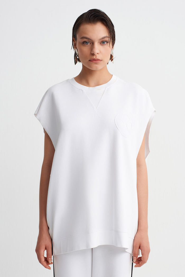 Kırık Beyaz Şerit Detaylı Oversize T-Shirt-Y261011118