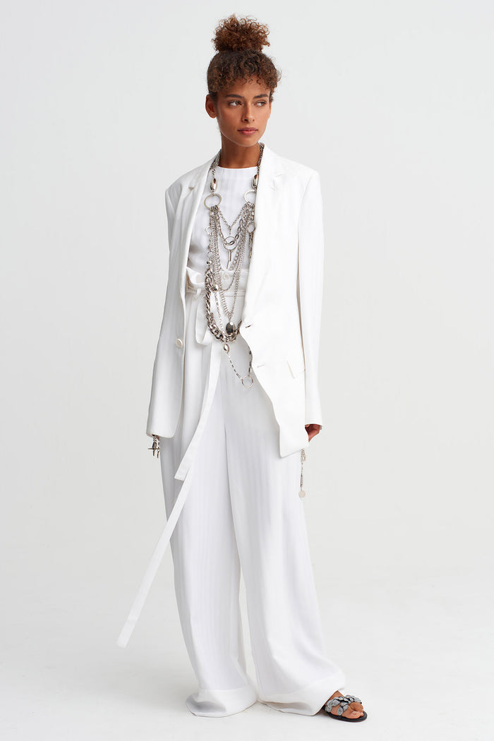 Kırık Beyaz Tona Ton Dokulu Blazer Ceket-Y265015033