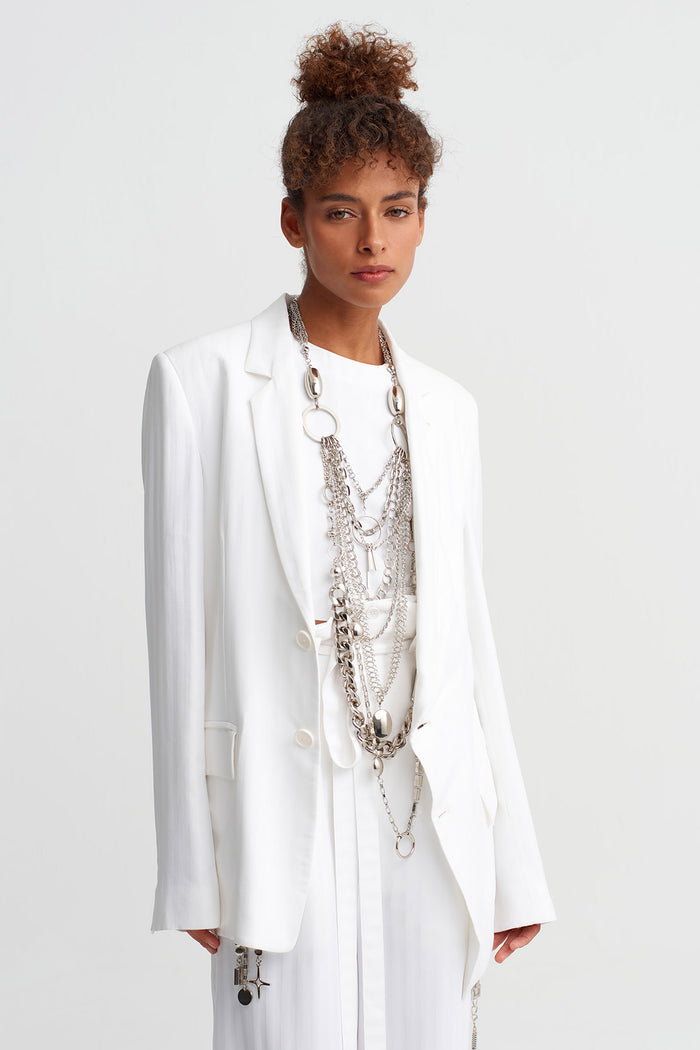 Kırık Beyaz Tona Ton Dokulu Blazer Ceket-Y265015033