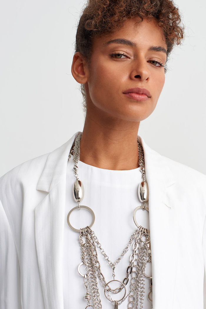Kırık Beyaz Tona Ton Dokulu Blazer Ceket-Y265015033
