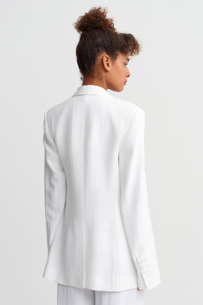Kırık Beyaz Tona Ton Dokulu Blazer Ceket-Y265015033