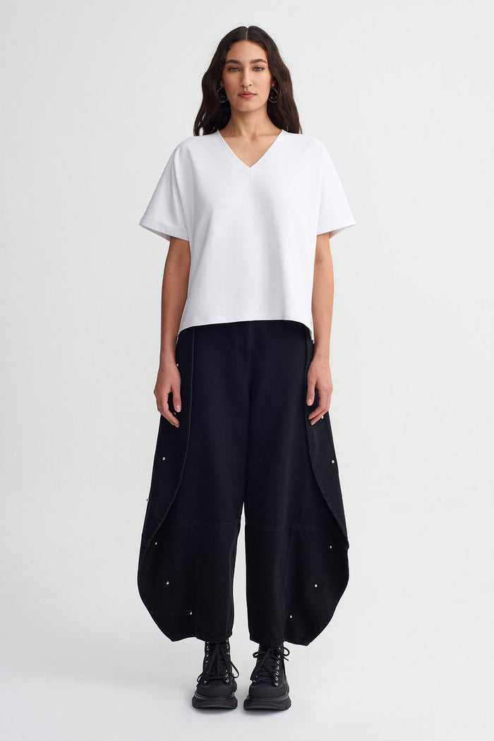 Kırık Beyaz V Yaka Basic T-Shirt-K261011045