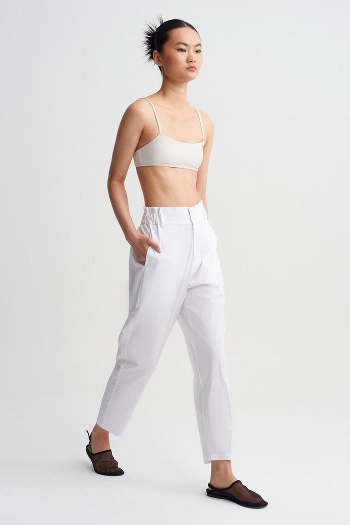 Kırık Beyaz Yüksek Bel Poplin Pantolon-Y263013091