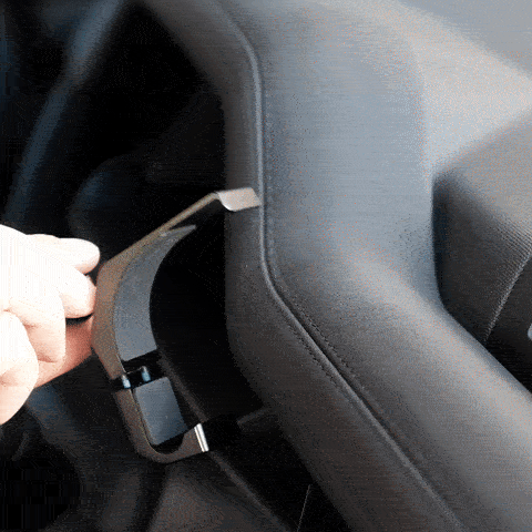Video of Offroam Phone Mount installation for Land Rover Defender 2020-2026. This premium phone mount installs easily without drilling or glue. Spring loaded Universal holder for use with any phone. Perfect placement without blocking screens, driver view, or air flow. Fully adjustable positioning.