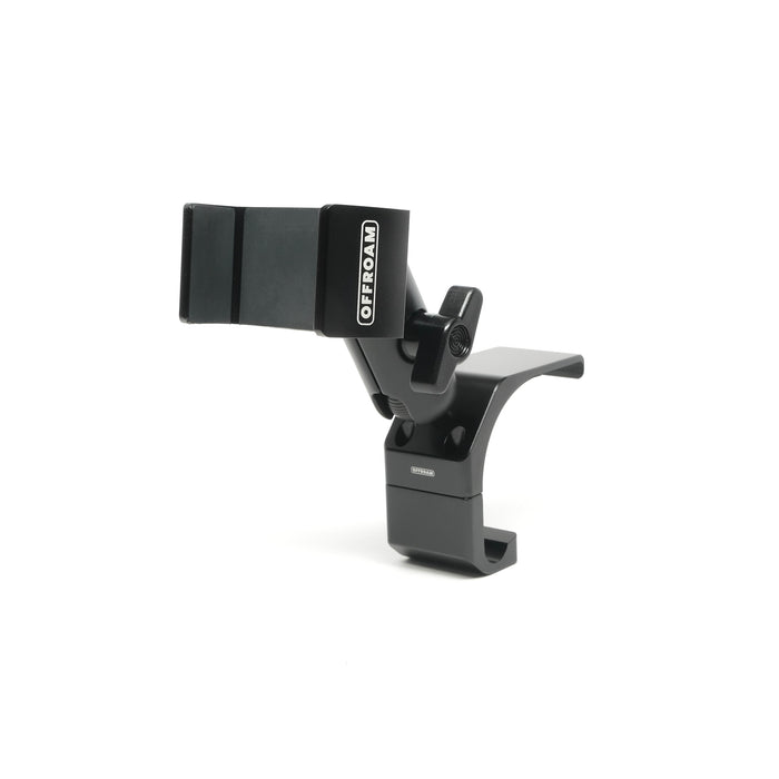Image of Offroam Phone Mount for Land Rover Defender 2020-2026. This premium phone mount installs easily without drilling or glue. Spring loaded Universal holder for use with any phone. Perfect placement without blocking screens, driver view, or air flow. Fully adjustable positioning.