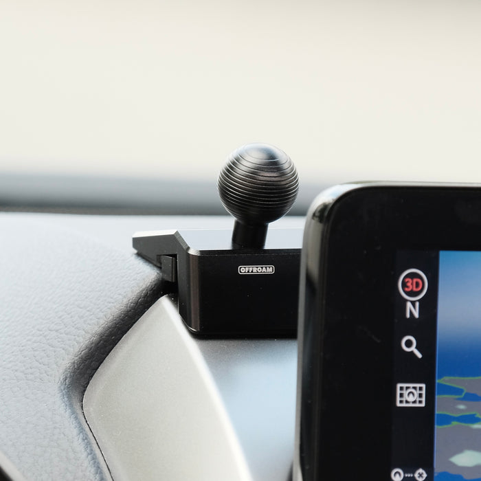 Image of Offroam Mounting Base installed securely in Lexus GX 460 2022-2023. This premium all metal phone mounting base installs easily without drilling or glue. Perfect placement without blocking screens, driver view, or air flow.