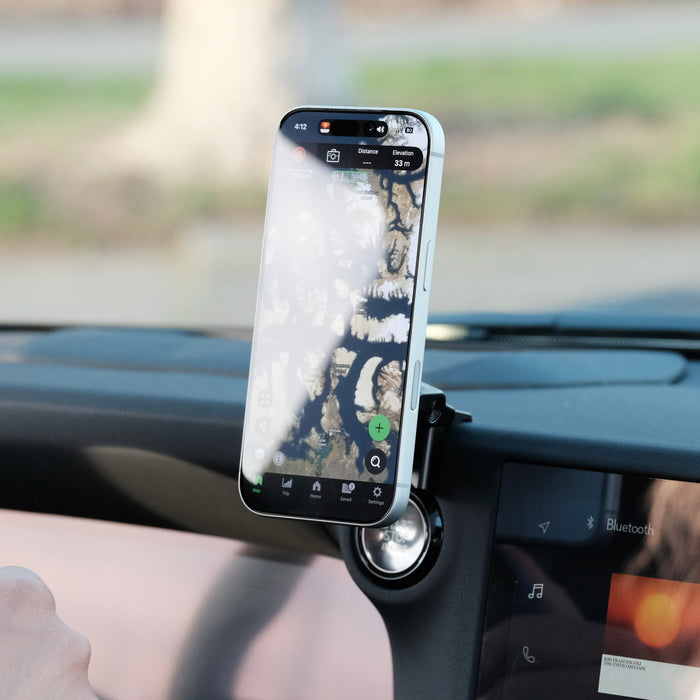 Image of Offroam MagSafe-compatible Phone Mount installed securely in Lexus GX 550 2024-2026. This premium phone mount installs easily without drilling or glue. High force magnets hold phone on any trail, road, or track. Perfect placement without blocking screens, driver view, or air flow. Fully adjustable positioning.