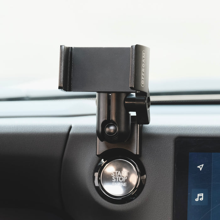 Image of Offroam MagSafe-compatible Phone Mount installed securely in Lexus GX 550 2024-2026. This premium phone mount installs easily without drilling or glue. High force magnets hold phone on any trail, road, or track. Perfect placement without blocking screens, driver view, or air flow. Fully adjustable positioning.