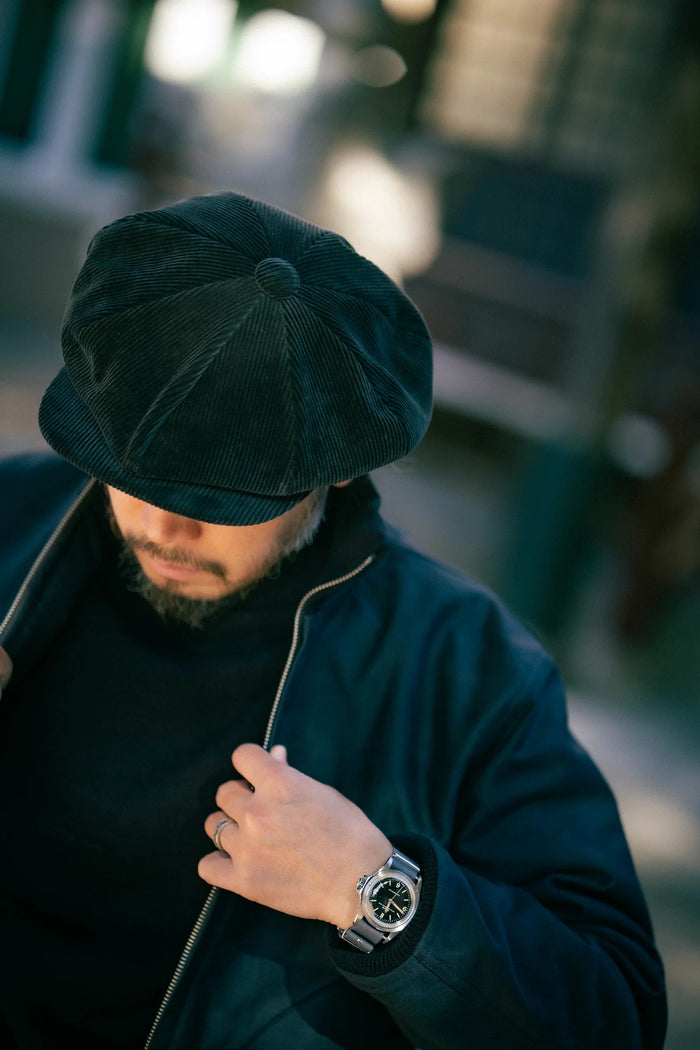 MA25106 DOUBLE DIAMOND CORDUROY NEWSBOY CAP - CHARCOAL