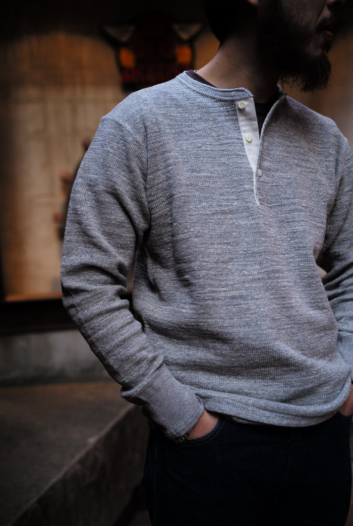 MC22120 WESTERN CARDIGAN STICH HENLEY SHIRT - GREY
