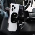 Image of Offroam MagSafe-compatible Phone Mount installed securely in Mercedes-Benz Sprinter 2019-2026. This premium phone mount installs easily without drilling or glue. High force magnets hold phone on any trail, road, or track. Perfect placement without blocking screens, driver view, or air flow. Fully adjustable positioning.