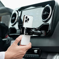 Image of Offroam Phone Mount installed securely in Mercedes-Benz Sprinter 2019-2026. This premium phone mount installs easily without drilling or glue. Spring loaded Universal holder for use with any phone. Perfect placement without blocking screens, driver view, or air flow. Fully adjustable positioning.