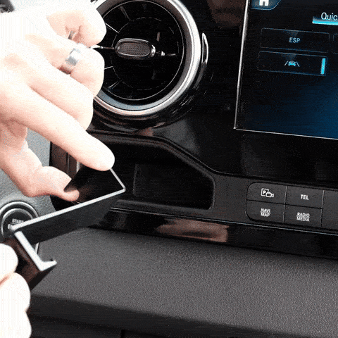 Video of Offroam Phone Mount installation for Mercedes-Benz Sprinter 2019-2026. This premium phone mount installs easily without drilling or glue. Spring loaded Universal holder for use with any phone. Perfect placement without blocking screens, driver view, or air flow. Fully adjustable positioning.