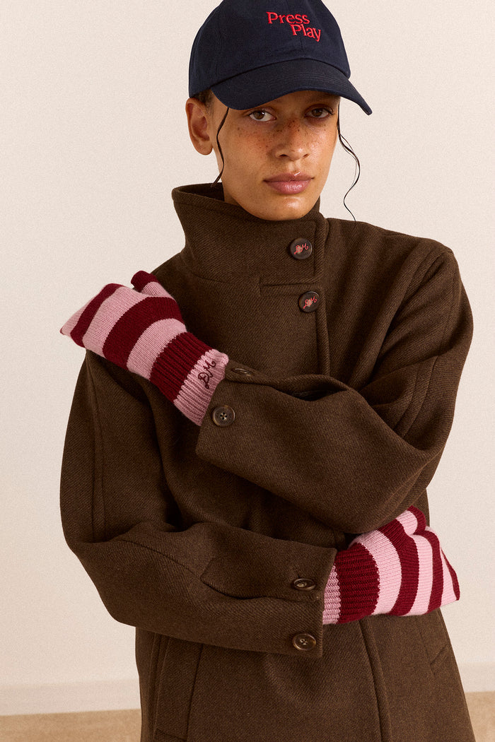 Merino Wool Mittens - Pink & Red Stripe