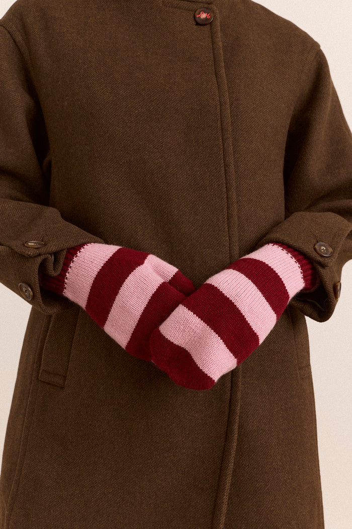 Merino Wool Mittens - Pink & Red Stripe