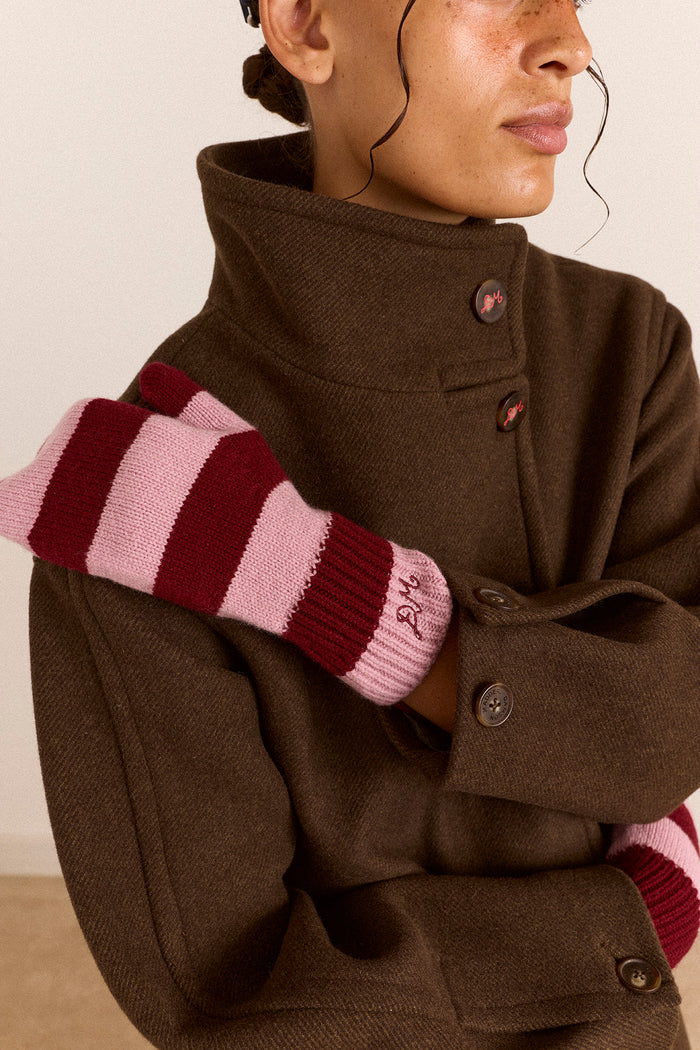 Merino Wool Mittens - Pink & Red Stripe