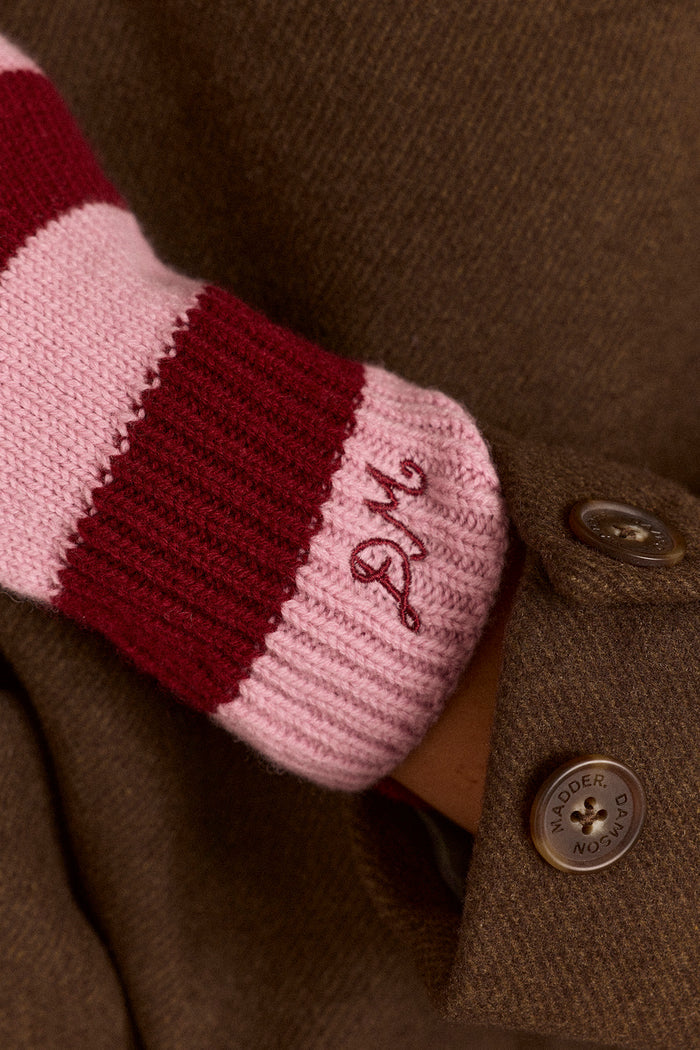 Merino Wool Mittens - Pink & Red Stripe