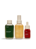 Angeordnete Produkte von nkm: Milder Reiniger, Antimikrobieller Toner und Intensivöl