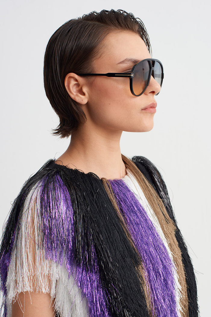 Multicolor Püsküllü Işıltılı Elbise-Y264014124
