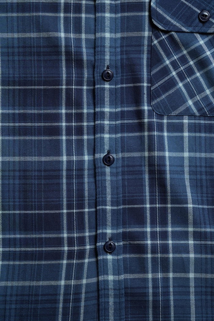 Open Collar Shirt - Blue Check