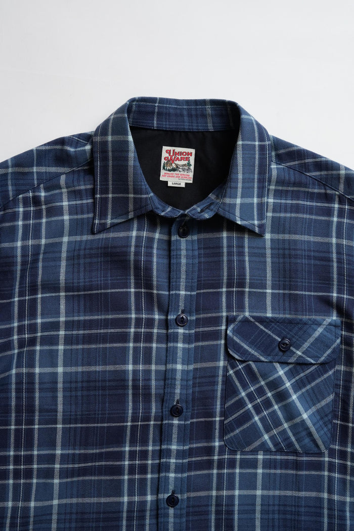 Open Collar Shirt - Blue Check