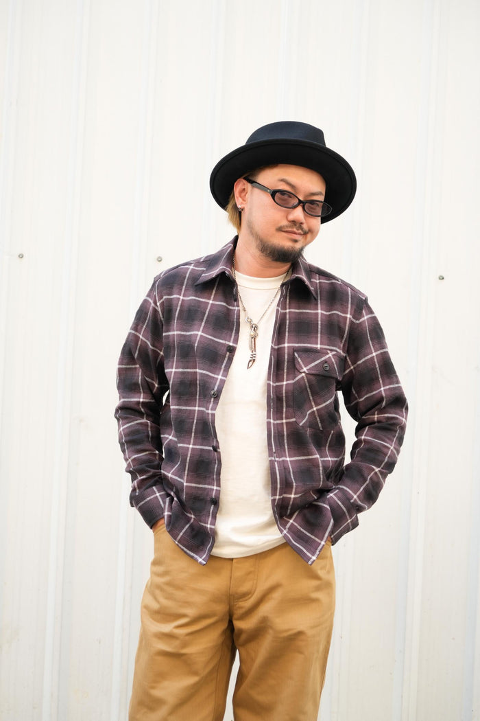 Open Collar Shirt - Brown Plaid