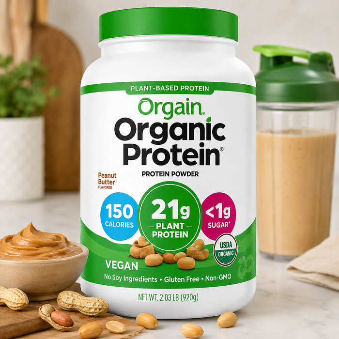 Orgain Organic Plant Based Protein Powder Peanut Butter lifestyle product image