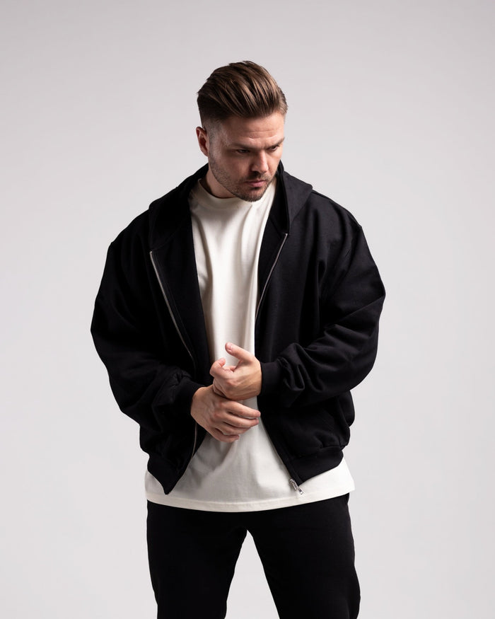 Oversized Zipped Hoodie (Black) - HQ Basics - Athletic Aesthetics