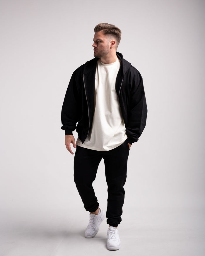 Oversized Zipped Hoodie (Black) - HQ Basics - Athletic Aesthetics