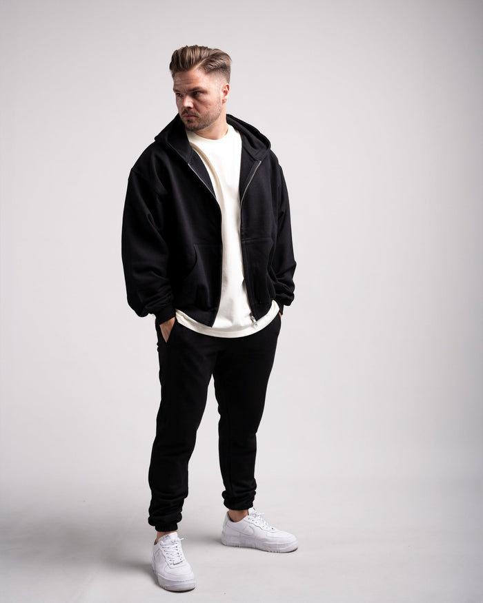 Oversized Zipped Hoodie (Black) - HQ Basics - Athletic Aesthetics