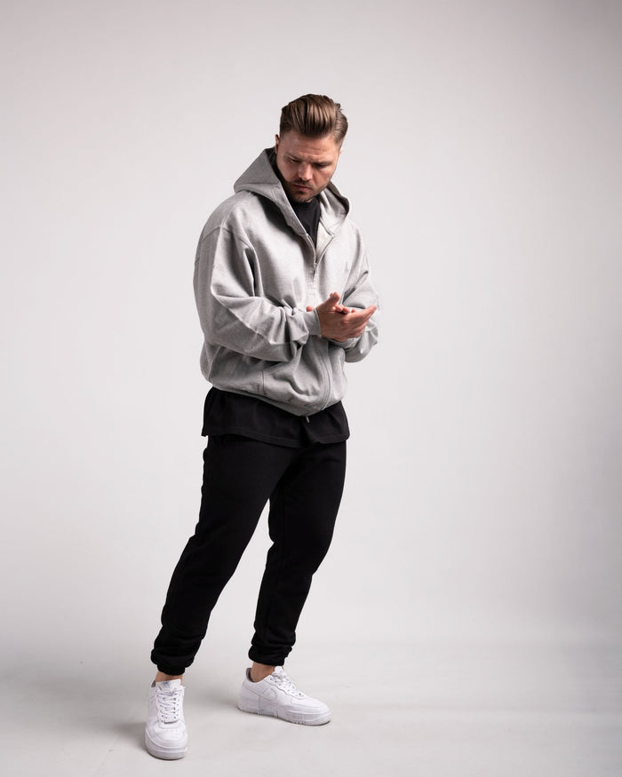 Oversized Zipped Hoodie (Grey Marl) - HQ Basics - Athletic Aesthetics