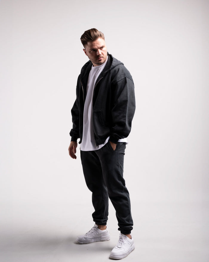 Oversized Zipped Hoodie (Vintage Black) - HQ Basics - Athletic Aesthetics