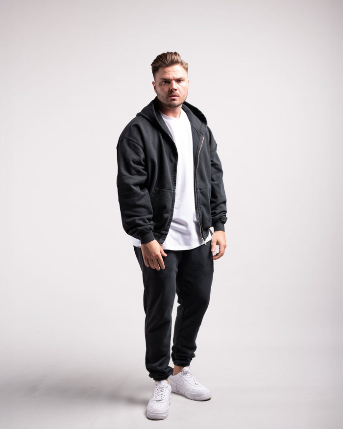 Oversized Zipped Hoodie (Vintage Black) - HQ Basics - Athletic Aesthetics