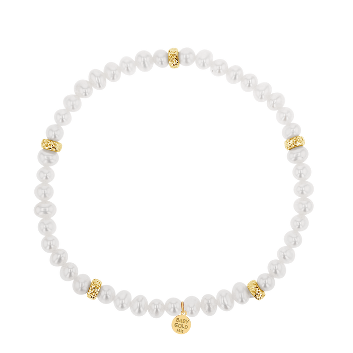 14K yellow gold pearl beaded bracelet freshwater pearls 4mm stretch fit fine jewelry transparent background