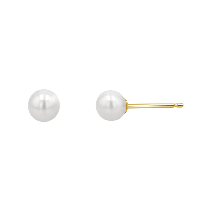 Stud earrings with white freshwater pearls and 14k yellow gold earring post