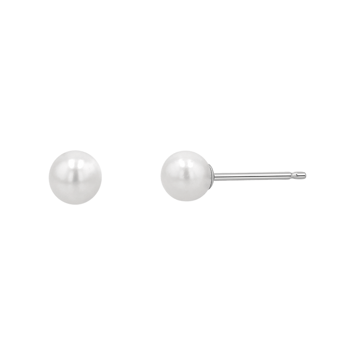 Stud earrings with white freshwater pearls and 14k white gold earring post