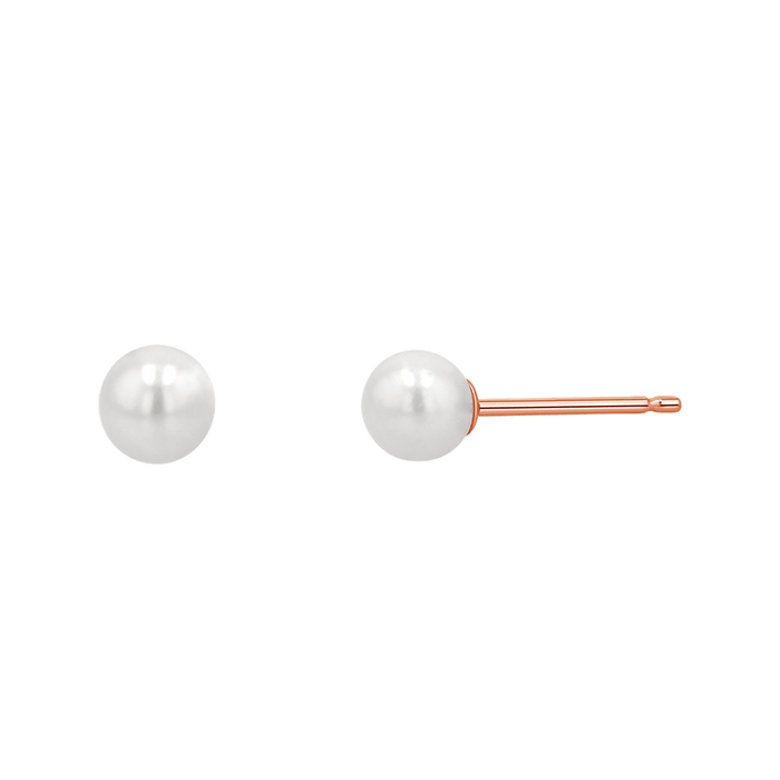 Stud earrings with white freshwater pearls and 14k rose gold earring post