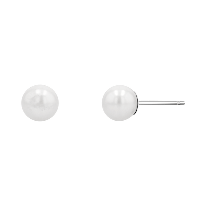 Stud earrings with 6mm white freshwater pearls and 14k white gold earring post