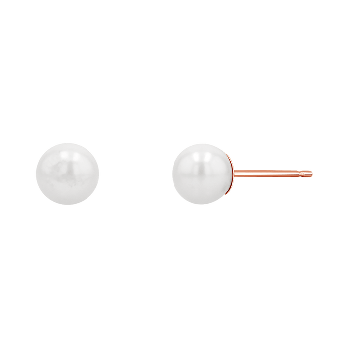 Stud earrings with 6mm white freshwater pearls and 14k rose gold earring post