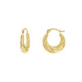 Petit croissant hoops in 14k yellow gold with latch closure.
