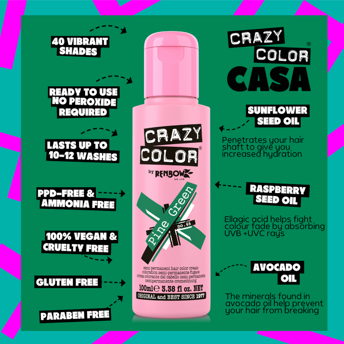 Pine Green (Forest Green) - Semi-Permanent Hair Dye - Crazy Color
